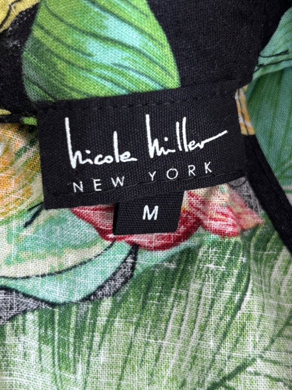 Nicole Miller Tropical Halter Top M Linen Blend Banana Leaf Floral Resort Wear - Picture 4 of 9